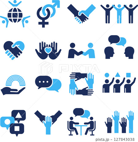 青2色のダイバーシティに関するシルエットアイコンセット 青2色のダイバーシティに関するシルエットアイコンセット 127843038