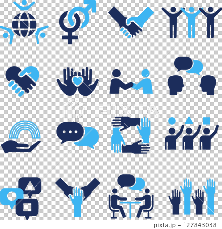 青2色のダイバーシティに関するシルエットアイコンセット 青2色のダイバーシティに関するシルエットアイコンセット 127843038