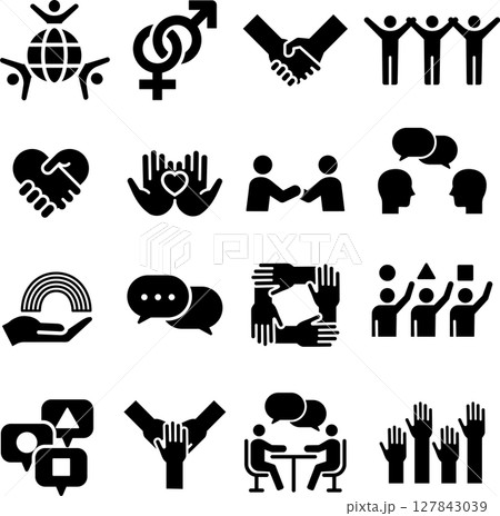 モノクロのダイバーシティに関するシルエットアイコンセット 127843039
