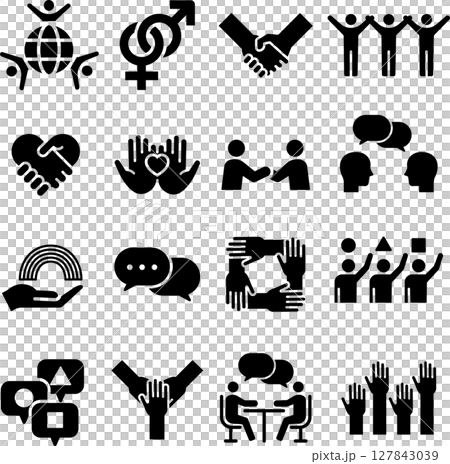 モノクロのダイバーシティに関するシルエットアイコンセット 127843039