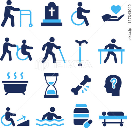 青2色の高齢者に関するシルエットアイコンセット 127843040