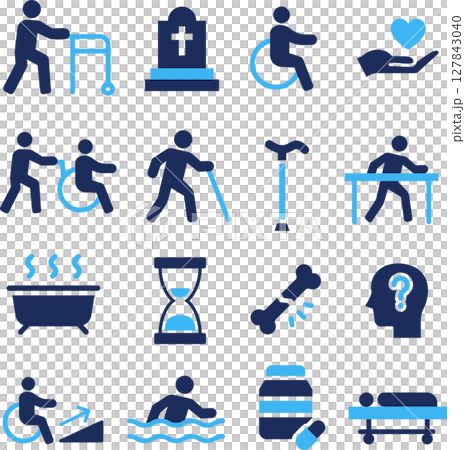 青2色の高齢者に関するシルエットアイコンセット 127843040