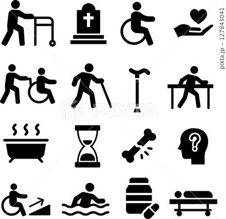 モノクロの高齢者に関するシルエットアイコンセット 127843041