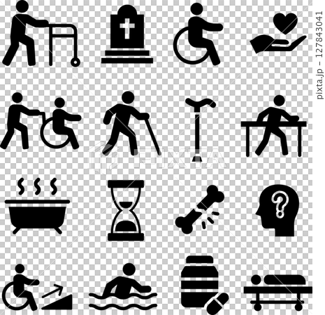 モノクロの高齢者に関するシルエットアイコンセット 127843041