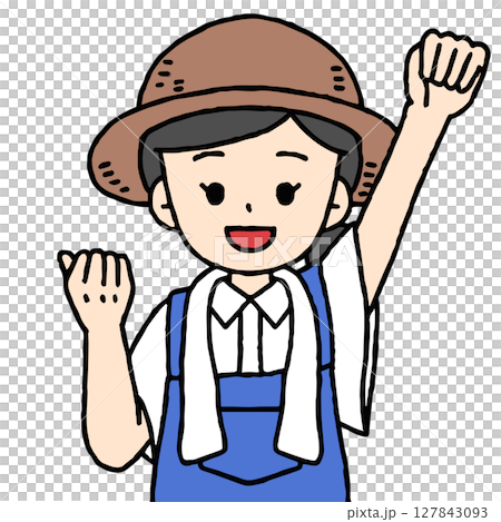 A farmer woman is doing a fist pump 127843093