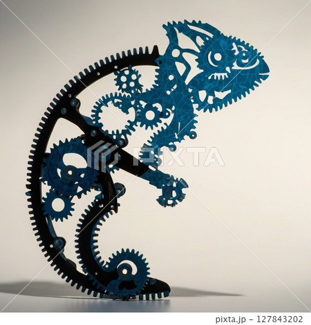 For Goods Design: Chameleon Silhouette with Gears For Goods Design: Chameleon Silhouette with Gears 127843202