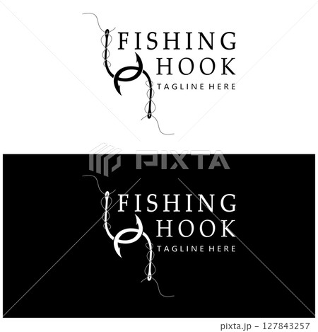 fishing hook logo design, fishing bait, fishing shop, tournament, angler, fishing community 127843257