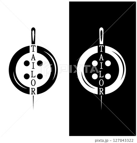 tailor logo icon illustration template combination of buttons for clothes, thread and sewing machine, for clothing product design, convection companies, fashion in vector form 127843322