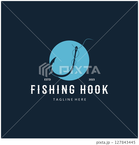 fishing hook logo design, fishing bait, fishing shop, tournament, angler, fishing community 127843445