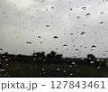 Rain Drops on Window with Blurry Landscape Background. 127843461