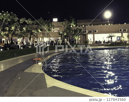 Luxurious Swimming Pool at Night, Ranchi Gymkhana Club, Ranchi, India. 127843560