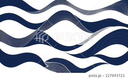 青海波装飾文様柄の和風フレーム素材｜銀×紺の伝統模様デザイン 127843721