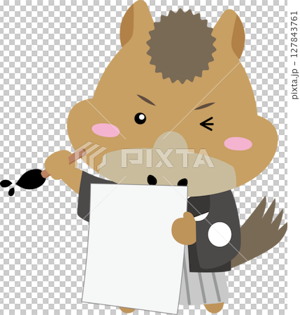 白紙の用紙を持つ午年キャラクター・メッセージ自由な年賀イラスト 127843761
