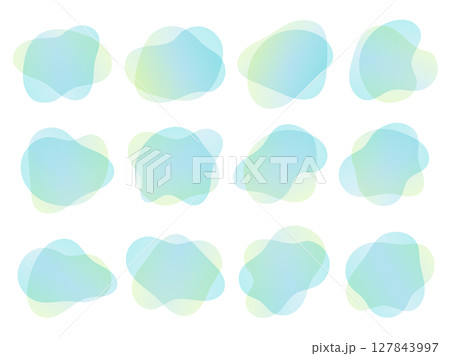 流体シェイプフレームイラストセット ベクター グラデーション ブルーグリーン 127843997