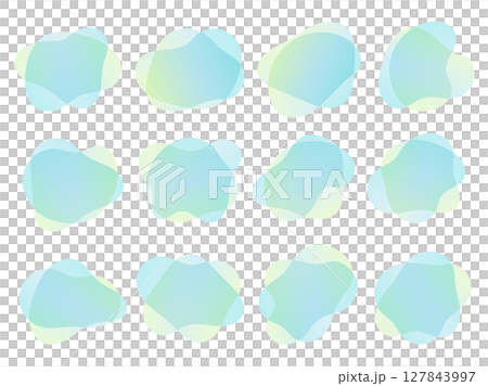 流体シェイプフレームイラストセット ベクター グラデーション ブルーグリーン 127843997