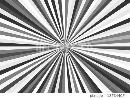 集中線　放射線　光線　白黒グレー　モノクロ背景イラスト素材　ベクター 127844074