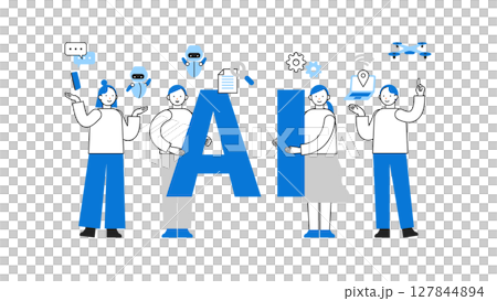 Men and women using AI, illustrations of people solving problems People living in harmony with AI 127844894