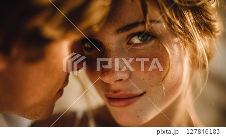 Close Up Portrait of a Freckled Woman and Man 127846183