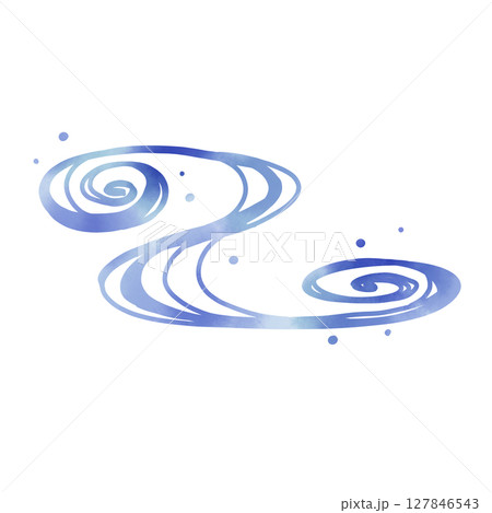 青い渦と水の流れを描いた抽象的な和風イラスト 127846543