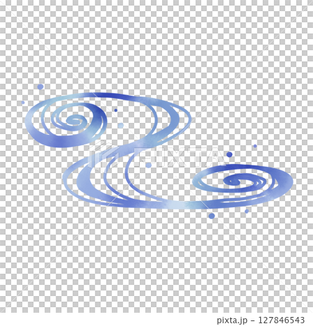青い渦と水の流れを描いた抽象的な和風イラスト 127846543