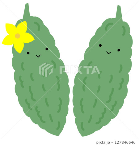 かわいいゴーヤ　キャラクター　夏野菜　ベクターイラスト 127846646