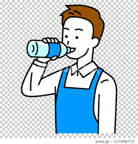 A man in an apron hydrating 127846715