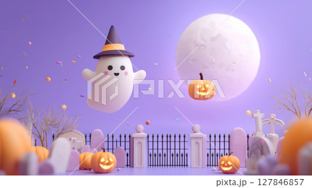 ハロウィンのかわいいゴーストとジャックオーランタン ハロウィンのかわいいゴーストとジャックオーランタン 127846857