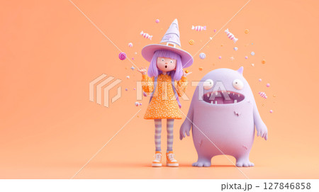 ハロウィンのかわいいゾンビと魔女 ハロウィンのかわいいゾンビと魔女 127846858