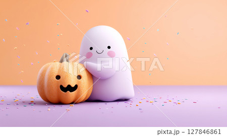 ハロウィンのかわいいゴーストとジャックオーランタン ハロウィンのかわいいゴーストとジャックオーランタン 127846861
