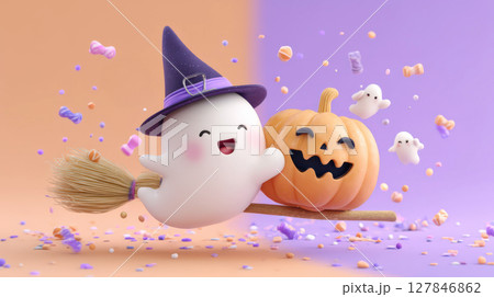 ハロウィンのかわいいゴーストとジャックオーランタン ハロウィンのかわいいゴーストとジャックオーランタン 127846862