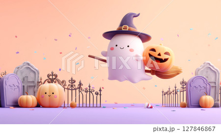 ハロウィンのかわいいゴーストとジャックオーランタン 127846867