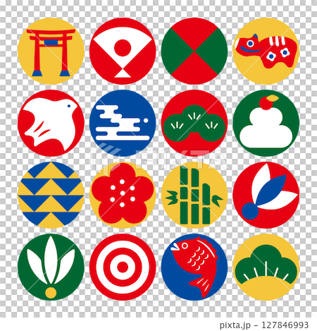 Japanese-style illustrations that can be used for New Year's cards. Japanese-style icon set. Japanese modern illustrations. 127846993