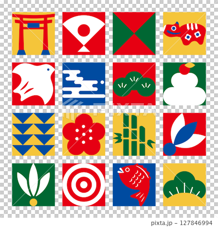 Japanese-style illustrations that can be used for New Year's cards. Japanese-style icon set. Japanese modern illustrations. 127846994