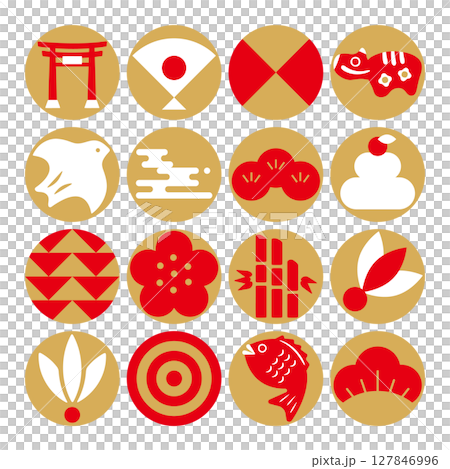 Japanese-style illustrations that can be used for New Year's cards. Japanese-style icon set. Japanese modern illustrations. Japanese-style illustrations that can be used for New Year's cards. Japanese-style icon set. Japanese modern illustrations. 127846996