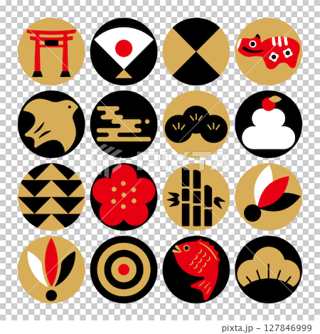 Japanese-style illustrations that can be used for New Year's cards. Japanese-style icon set. Japanese modern illustrations. Japanese-style illustrations that can be used for New Year's cards. Japanese-style icon set. Japanese modern illustrations. 127846999