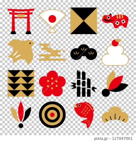Japanese-style illustrations that can be used for New Year's cards. Japanese-style icon set. Japanese modern illustrations. Japanese-style illustrations that can be used for New Year's cards. Japanese-style icon set. Japanese modern illustrations. 127847001