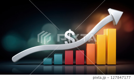 E commerce growth concept with colorful bar chart and rising arrow showing increasing sales and profit in digital business success E commerce growth concept with colorful bar chart and rising arrow showing increasing sales and profit in digital business success 127847177
