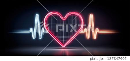 Cloud technology concept data center concept modern cloud technologies glowing heart shape with heartbeat line in dark background 127847405
