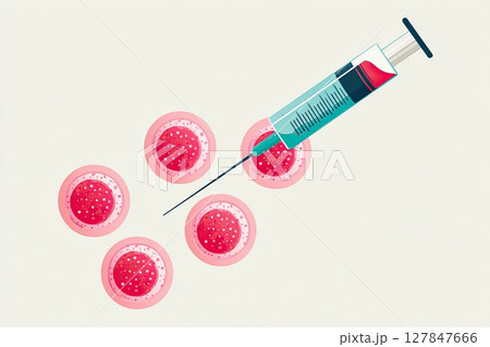 Syringe injecting genetic material into pancreatic cells, illustrating advanced diabetes treatment concepts with vibrant colors and clear details, symbolizing medical innovation and hope for patients 127847666