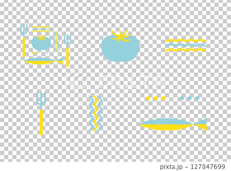 Illustration material: A colorful decomposition vector material set of food motifs such as fish and tomatoes 127847699