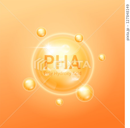 PHA Poly hydroxy acid solution orange and chemical structure formula. Serum skin care face for cosmetics ads. Medical beauty science. Vector EPS10. 127848149