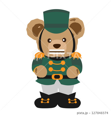 クマのぬいぐるみがくるみ割り人形の兵隊さんになったイラスト 127848374