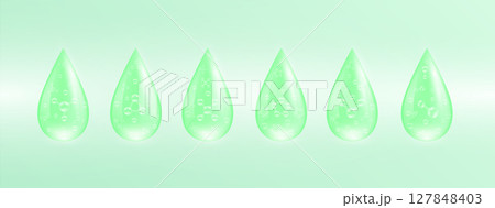 Molecule in water drop collagen solution green. Vitamins complex Hyaluronic acid Moisturizer from nature. Used for design cosmetic products. Beauty skin care ads. Medical scientific. 3D Vector. Molecule in water drop collagen solution green. Vitamins complex Hyaluronic acid Moisturizer from nature. Used for design cosmetic products. Beauty skin care ads. Medical scientific. 3D Vector. 127848403