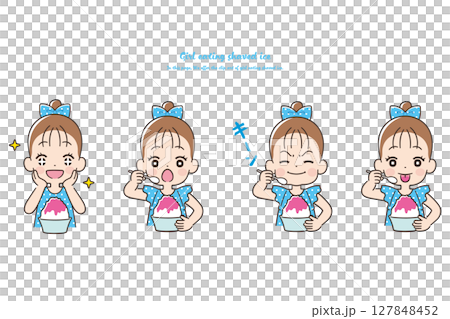 女孩吃刨冰套餐 女孩吃刨冰套餐 127848452