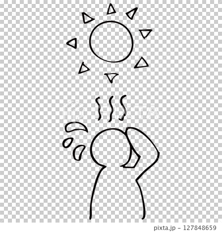 簡單中暑線描向量素材 簡單中暑線描向量素材 127848659