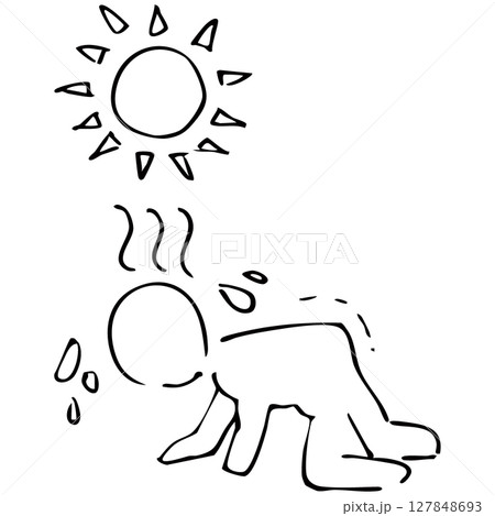 シンプルな熱中症の線画のベクター素材 シンプルな熱中症の線画のベクター素材 127848693