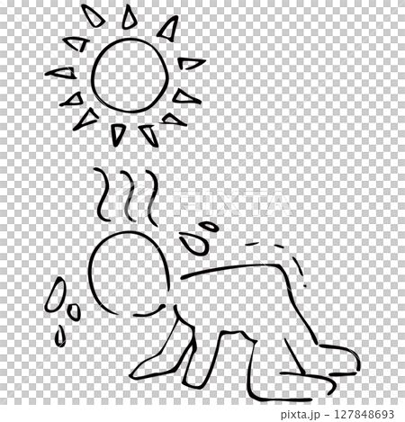 シンプルな熱中症の線画のベクター素材 シンプルな熱中症の線画のベクター素材 127848693