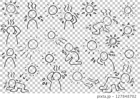 簡單中暑線描向量素材 127848702