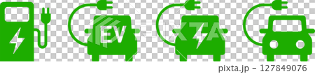 電気自動車・EV・エコカーと充電スタンドのアイコンイラスト緑正面 電気自動車・EV・エコカーと充電スタンドのアイコンイラスト緑正面 127849076