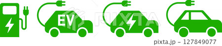 電気自動車・EV・エコカーと充電スタンドのアイコンイラスト緑 127849077